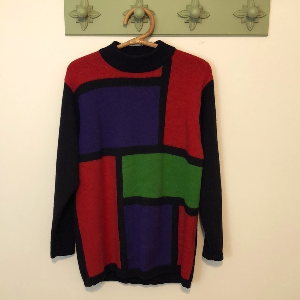 Vintage 90s Liz Claiborne Colorblock Lambswool Blend Sweater Size Medium